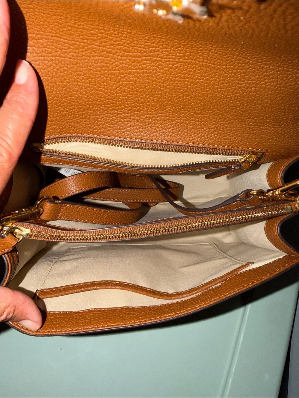 Ralph Lauren Cognac Leather Top-Handle Satchel with Gold RL Logo